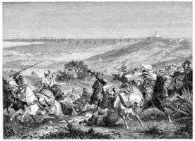 Landing of the French army in Sidi Fredj, vintage engraving. photo