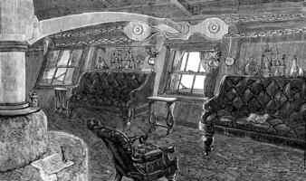 Life on board. The living room of the captain, vintage engraving. photo