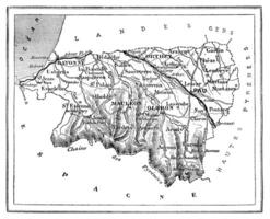 mapa de el Departamento de inferior Pirineos, Clásico grabado. foto