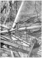 Sinking in the Southern Ocean, Alone on board, vintage engraving. photo