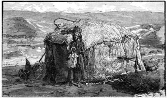 Dwelling nomadic Somalis near Cape Guardafui, vintage engraving. photo