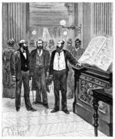 Adventures of an heir worldwide, The entry in the register of the hotel, vintage engraving. photo