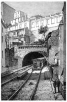 Railway track of Lyon Fourviere, vintage engraving. photo