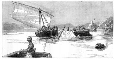 Sinking of a boat, vintage engraving. photo