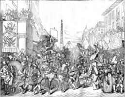 View Corso, in Rome, during the Carnival, vintage engraving. photo