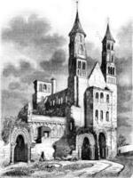 View of the ancient abbey of Jumieges, vintage engraving. photo