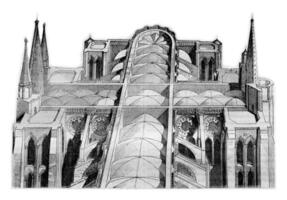 Anterior and posterior part of the cathedral of Chartres, vintage engraving. photo