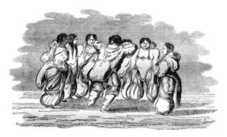 Eskimos a leading women's dance, vintage engraving. photo