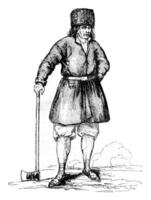 Peasant nearby Warsaw, vintage engraving. photo