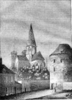 Church of Our Lady of Semur department of Cote d'Or, vintage engraving. photo