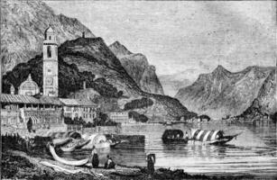 View of Lake Como in Lombardy, vintage engraving. photo