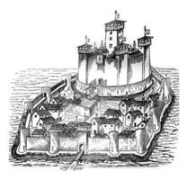 Chateau de la Pauleuze in Bourbonnais, after a manuscript of the fifteenth century, vintage engraving. photo