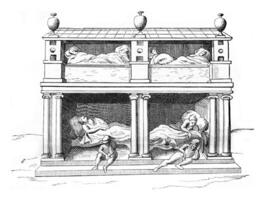 Palace of Sleep, open to all comers, vintage engraving. photo