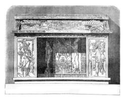 View of Mexican sculpture, made after a drawing Palenque in 1840, vintage engraving. photo