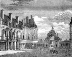 Fontainebleau castle. View of the courtyard Oval and Dauphine door, vintage engraving. photo