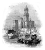 Malaga Cathedral, vintage engraving. photo