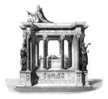 Tomb of Henri II and Catherine de Medicis, in Saint Denis, vintage engraving. photo