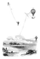 Aerostat, Tetherball, Aircraft, vintage engraving. photo