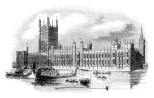 The new Houses of British Parliament, vintage engraving. photo