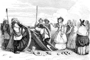 Mademoiselle de Montpensier had the cannon drawn from the Bastille, vintage engraving photo