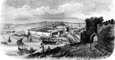 A view of the city of Tangier, vintage engraving. photo