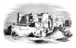 Mansoura house in which St. Louis was held prisoner, vintage engraving. photo