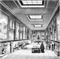 Inside view of the Museum of Aix, vintage engraving. photo