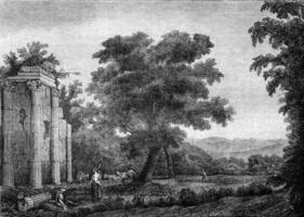 Museum of Bordeaux, sixth room, A landscape by Claude Lorrain, vintage engraving. photo