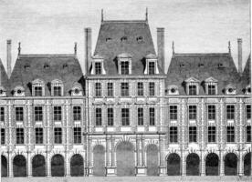 Main Pavilion of the Place Royale, begun under Henri IV and completed under Louis XIII, vintage engraving. photo