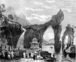 Chinese landscape, View taken on Tai-ho, vintage engraving. photo