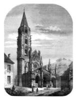 View of the church of Saint Pere, near Vezelay, vintage engraving. photo