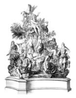 The French Parnassus Titon Tillet, Model bronze preserved in one of the rooms of the Royal Library, vintage engraving. photo