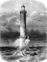 Lighthouse Brehat, near Treguier, department of North Cotes, vintage engraving. photo