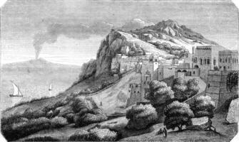 View of Island of Capri, taking the score looks Naple, vintage engraving. photo