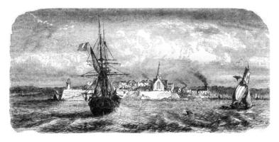 View of Saint Nazaire, Loire department of Bottom, vintage engraving. photo