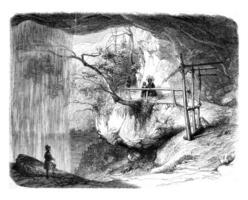 A view of the waterfall Giessbach, vintage engraving. photo