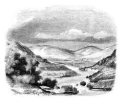 Confluence of valleys of Glen Roy and Glen Turit, Scotland, vintage engraving. photo
