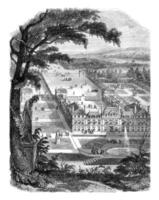 General view of the old castle of Sceaux taken the side of the gardens, vintage engraving. photo