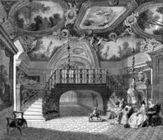 A hall of the palace Borghese, Rome, vintage engraving. photo