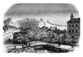 Bohemia, View of Schonau, taken from the terrace of the hotel's Neubad, vintage engraving. photo