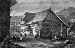 House of Hebel, Hausen, vintage engraving. photo