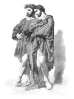 el dos filósofos, el romano orgía, Clásico grabado. foto