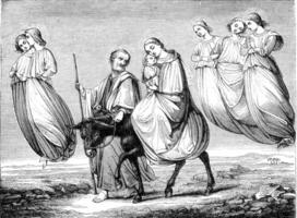 The Flight into Egypt, vintage engraving. photo