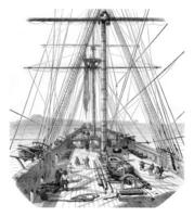 Back of a warship, vintage engraving. photo