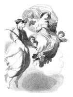 Fragment of the Apparition of St. Scholastica in St. Benedict, by Eustache Le Sueur, vintage engraving. photo