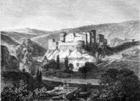 View of the ruins of the Rock on the Ourthe, vintage engraving. photo