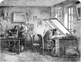 Engravers shop, vintage engraving. photo