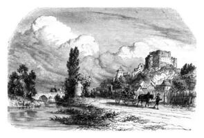 View of Montrichard, Loir et Cher, vintage engraving. photo