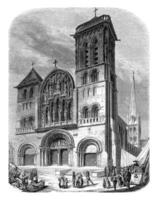 View of the church of Vezelay, vintage engraving. photo