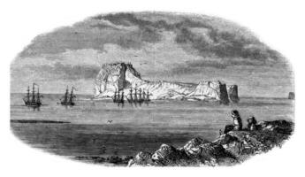 ver de rock carabusa tomado de el extremidad de capa bousa durante un expedición en contra el piratas de el archipiélago, Clásico grabado. foto